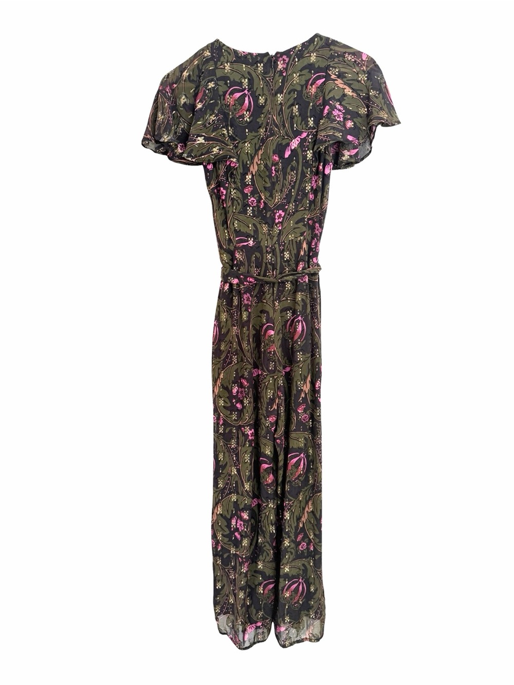 Anthropologie Olive Brenda Green Floral Jumpsuit with Pink Accents Sz 2 - Picture 10 of 11